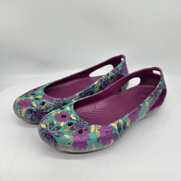 Crocs Kadee Floral Purple and Blue Slip On Rubber Ballet Flat Womens Size 6 - Picture 1 of 12